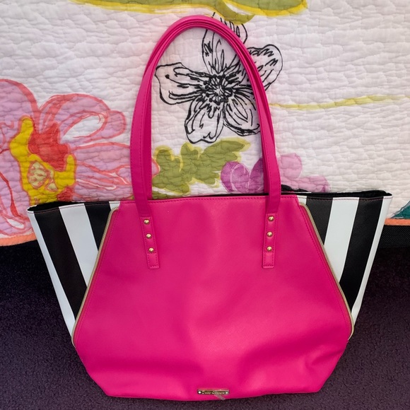 JUICY COUTURE Hot Pink/Black Strip Tote Bag, NWOT! - Picture 1 of 8